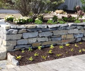Natural stone retaining walls in garden
